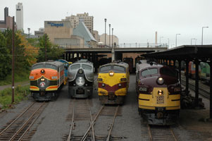 The 'Railfan Weekend' locomotive lineup at the Duluth Museum, September 2004.