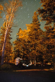 A view of our camper among the trees in Temperance River State Park.