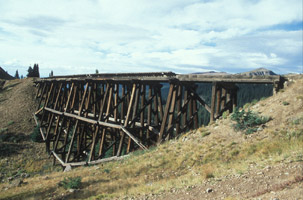 The abandoned railroad trestle on the Rollins Pass line.