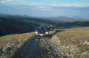 Dan hamming it up for the camera on Rollins Pass road.