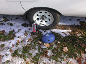 Fixing the Scamp's flat tire in Camden State Park.
